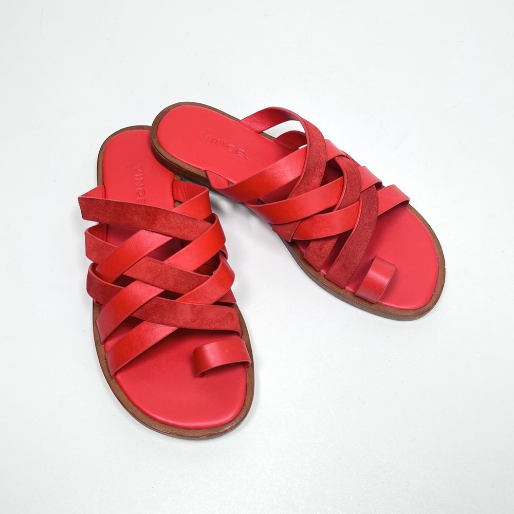 VINCE leather slid on sandal flats